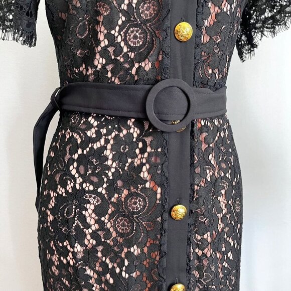 NWT DALIA MACPHEE BLACK LACE BELTED PENCIL DRESS STYLE D1719 - M - Picture 5 of 14